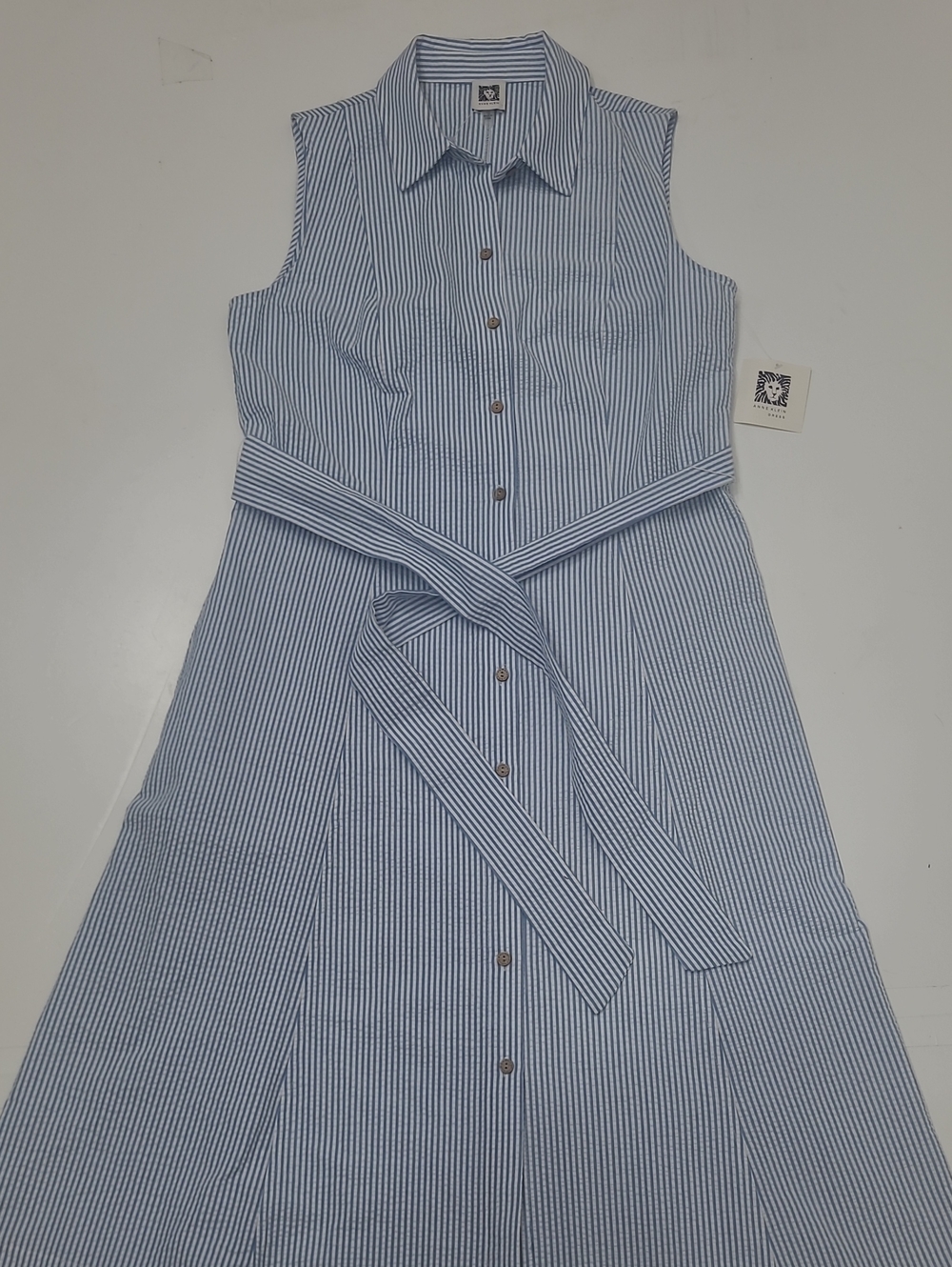 Anne Klein Calf Length Dress Striped Sleeveless Shirt Collared Button Up Front - Picture 15 of 16